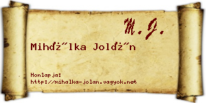 Mihálka Jolán névjegykártya
